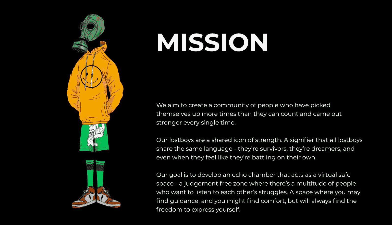 The stated Lost Boy mission of the NFT project. 